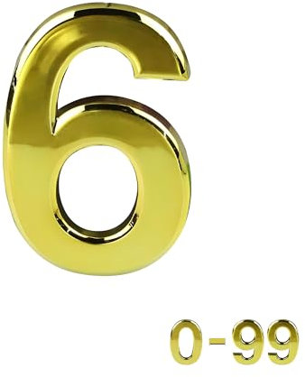 Gold Door Numbers Stick On, 0-99, Letters A, B, C, D, 3'' House Numbers Self Adhesive Stickers, For Doors, Mail Boxes, Hotel Rooms (6)