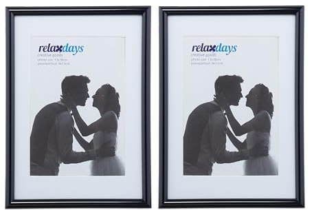 Relaxdays 24 x Bilderrahmen, 13x18 cm, Passepartout 9x13 cm, Glasscheibe, Fotorahmen zum Stellen & Hinhängen, Rahmen, schwarz