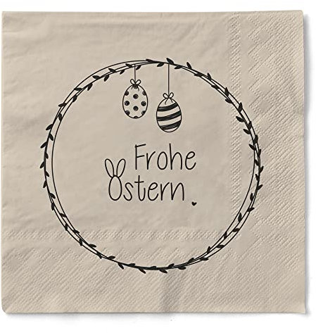 Sovie HOME Serviette Frohe Ostern (Ei) - Happy Easter aus Tissue 33 x 33 cm, 20 Stück - Blätterkranz mit Ostereier