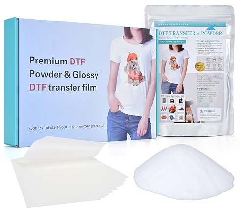 DTF Powder and Transfer Film Kit for Sublimation, 300g/8.8oz Hot Melt Adhesive White DTF Powder for All T-Shirts&Fabrics