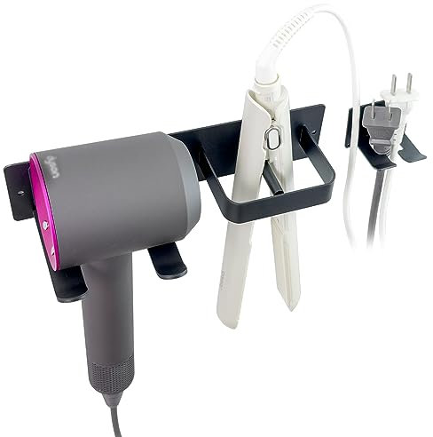 otuiaim Wandhalterung für Haartrockner und Glätteisen mit Kabelmanagement, Metall-Wandhalterung für platzsparendes Aufhängen von Haartrocknern im Badezimmer, Werkzeug-Aufbewahrungsorganizer, Schwarz
