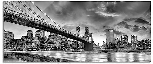 Pixxprint Glasbild Panorama, Wandbild aus Echtglas, Brooklyn Bridge Park New York, 120x50 cm, inkl. Aufhängung und Abstandshalter