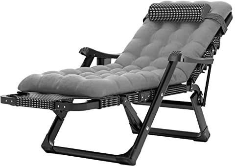 KAZUP Gartenliegen und Relaxsessel, mit Kissen | Klappbarer Liegestuhl und Fußhocker | Zero-Gravity-Stühle liegen flach | Liegesessel, Terrassen-Gartenstühle, Grau