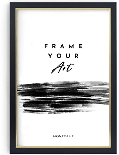Monframe Bilderrahmen Bellevue - 60x84 cm - Schwarz Gold - Posterrahmen mit Acrylglas - MDF Holz Rahmen