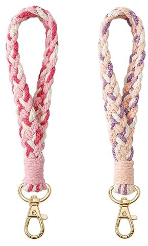 AOKSUNOVA Schlüsselanhänger Makramee Frau Rosa Schlüsselband Kurz Boho Schlüsselanhänger Handgelenk Damen 2 Stück