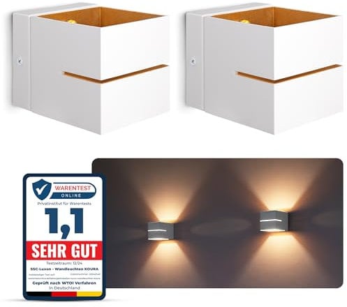 SSC-LUXon 2 Stück KOURA indirekte Wandleuchte Innen weiß mit Lichtschlitz - Wandlampe Gold Design Up Down Leuchte für 1x G9 Leuchtmittel LED Wandbeleuchtung Treppenhaus Flur