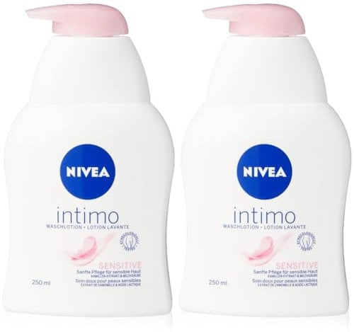 NIVEA Intimo Waschlotion Sensitive (250 ml), Intim Waschgel mit Milchsäure, Kamillenextrakt und Panthenol, Intim Waschlotion für sensible Haut (Packung mit 2)