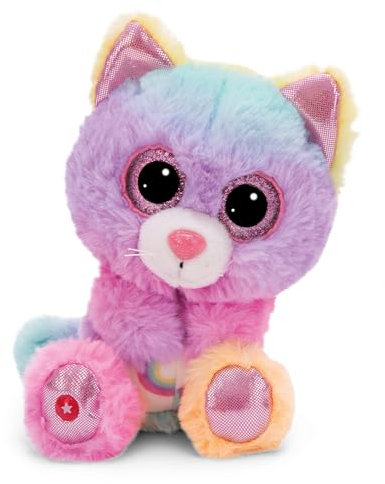 NICI GLUBSCHIS Peluche Gato Miss Melli 15 cm - Gato de Peluche Colorido con Grandes y Bonitos Ojos de Purpurina, Peluche para los Amantes de los Peluches - 49394