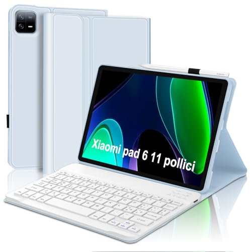 WINCHKING Teclado para Xiaomi pad6 11 2023, diseño italiano, funda para 11 pulgadas con bandeja para bolígrafos, teclado delgado Bluetooth inalámbrico magnético desmontable, azul
