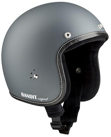 BANDIT Jet Premium Open Motorcycle Helmet Matte Gray Leather Profile Custom Biker Style Visor Included Dull Gray Open Helmet JETPAG (M)