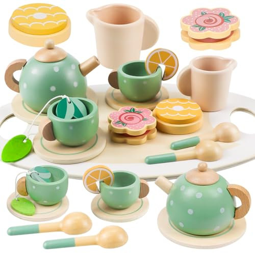 14PCS Tea Set for Toddlers, Wooden Children’s Tea Set, Kitchen Accessories Toy Tea Set, Pretend Play Tea Set for Kids, Afternoon Tea Party Sets for Children, Girls’ Tea Sets, Birthday Gifts