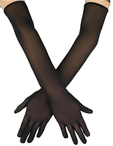 Amazleer Women's Sexy Sheer Gloves Mesh Tulle Super Long Gloves Opera Wedding Costume Party Dance Glove (Polyester, Black)