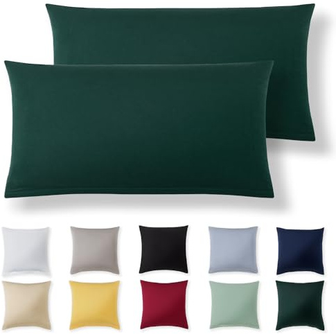 Alreya Jersey Kissenbezug - 40x80 cm - 2er Set - Waldgrün | 100% Baumwolle Kissenhülle mit Reißverschluss - Kopfkissenbezug für Kissen 40 x 80 cm - Waschbar - Oeko-Tex zertifiziert