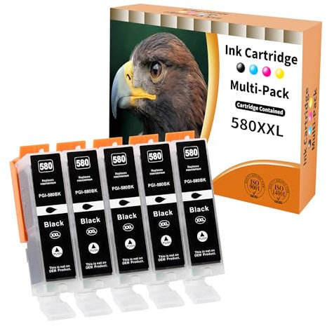 Starlet24 5X 580XL PGBK Druckerpatronen für Canon PGI-580 PGBK XXL Schwarz Kompatibel mit Canon Pixma TR8550 TR8500 TS6350a TS705a TS6350 TS8350 TS8250 TS6150 TS9550