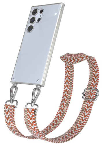 EAZY CASE Handykette - Verstellbares Taschenband kompatibel mit Galaxy S24 Ultra, Schulterriemen, Handykordel mit Silikon Hülle, Umhängetasche, Blau Rot Silber