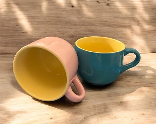 MIELIMON Set di 2 tazze da colazione Ciotole da zuppa in ceramica Tazza da caffè grande, tazze da zuppa con manico adatto per forno a microonde e lavastoviglie per cereali dessert insalata tè latte