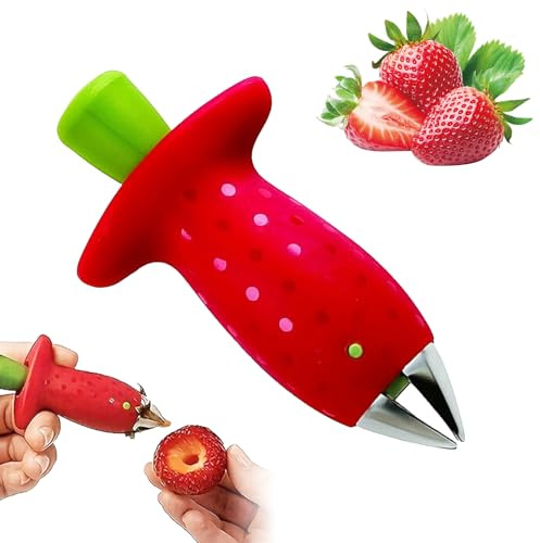 Strawberry Huller Stainless Steel ABS Effortlessly Removes Core, Leaf, Hull | Strawberry Corer Remover Multi Function Fruit Corers Tool for Kitchen Picnic Fruits Vegetables Use Tomato Stem Remover