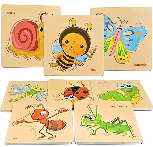 Faburo Holzpuzzle Montessori Spielzeug ab 1-3 Jahre, 8 Stück Tier Steckpuzzle für Baby und Kleinkind, Holzspielzeug Puzzle für Kinder