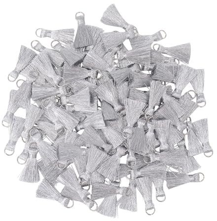 AebDerp Mini Quasten Basteln Anhänger Deko: 100 Stück Klein Charms Set für DIY Armband Kett Frau Ohrring Schmuck Schlüssel Band Tasch Schlüsselanhänger Personalisiert Geschenk Karte Zubehör (Silber)