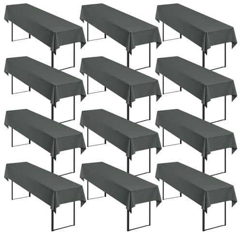 12 Stück Anthrazit Biertisch Tischdecke universal für 50cm u.70cm Biertische Hussen für Biertisch, Blickdichte Polyester Biertischhussen Biertisch-Husse Rechteckige Tischdecken Waschbar-250x100cm