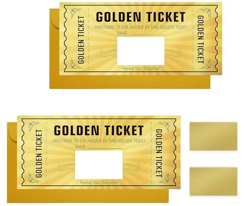 2 Stück Gutscheine zum Selbstgestalten mit Rubbelsticker, Golden Ticket, Geburtstagskarte, Geschenkidee – Rubbelkarten zum Beschriften – Perfekte Geschenke für Frauen & Männer