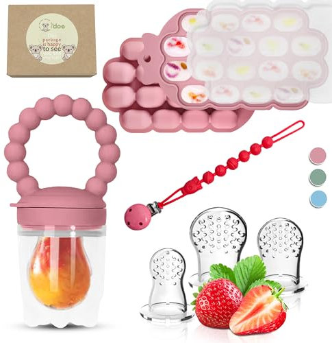 O'doe Silikon Baby Popsicle Formen & Babynahrung Feeder mit 1 Clip, 2 Pack Gefrierfach mit Deckel, 2 Muttermilch Popsicle Formen zur Linderung des Zahnens, BPA-frei (Rosa, Baby-Starterset)