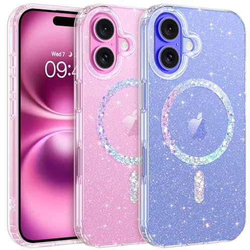 GaoBao Magnetic Designed for iPhone 16 Plus Case Clear Glitter, Slim Sparkly 16 Plus Case [Compatible with MagSafe] Women Girls Bling Soft TPU Shockproof Protective Case for iPhone 16 Plus 6.7, Clear
