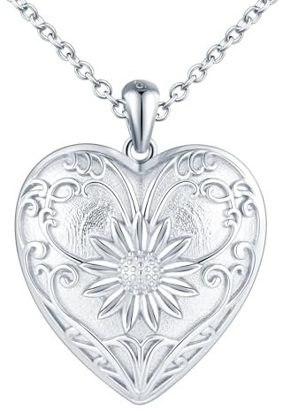 MICYUMI Pendentif médaillon photo en forme de cœur en argent sterling 925 pour femme - Motif soleil et fleur, Argent