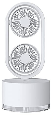 Ventilador Escritorio Recargable con Pulverizador Humidificador Ventilador Eléctrico Portátil Ultrasilencioso USB Doble Cabezal Miniventilador Escritorio Silencioso