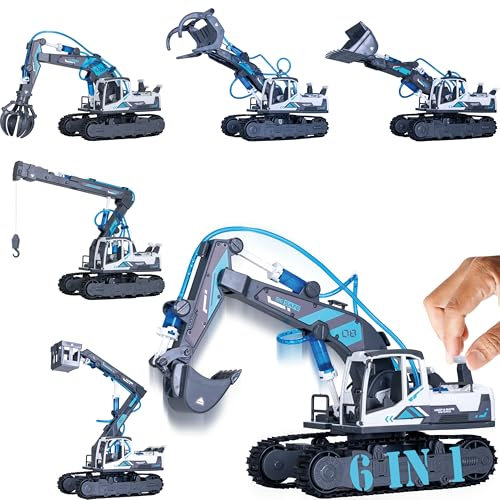 Silvergear® Kit Costruzione Idraulica Veicoli da Cantiere | Escavatore per Bambini e Gru Telecomandata | 6 Modelli Educativi | Pala Elettrica per Bambini con 223 Pezzi | Grigio