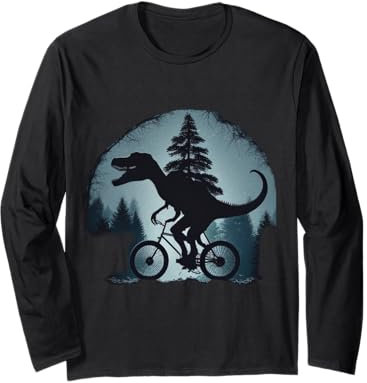 Lustiger Dinosaurier auf einem Fahrrad Mountainbike Fahrradreifen Fahrrad Langarmshirt