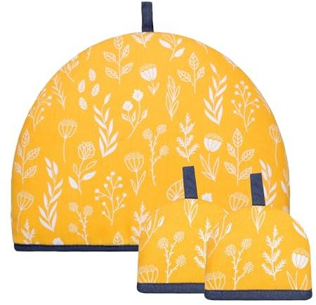 Tea Cosy With Egg Cosy Set of 3 - Premium Insulated One Tea Cosy And Two Egg Cosies Novelty Warmer Funny - Ideal Kitchen For Women & Men (Mustard)