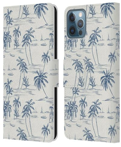 Head Case Designs Offizielle Anis Illustration Blauer Strand Bold Muster Mischen Leder-Wallet-Hülle Kompatibel mit Apple iPhone 12 / iPhone 12 Pro