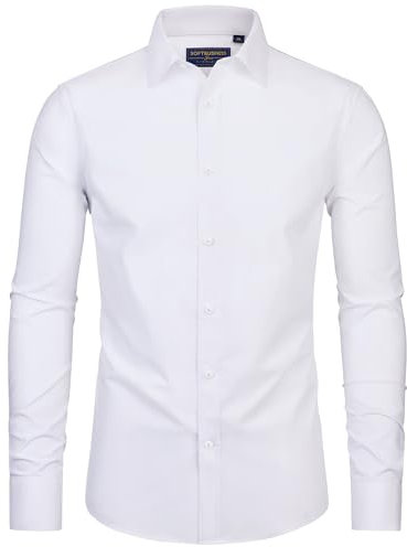 siliteelon Mens Shirts Stain Shield Long Sleeve White Wrinkle Free Dress Formal Shirt Stretch Plain Cotton Regular Fit Casual Men's Business Shirt for Adult