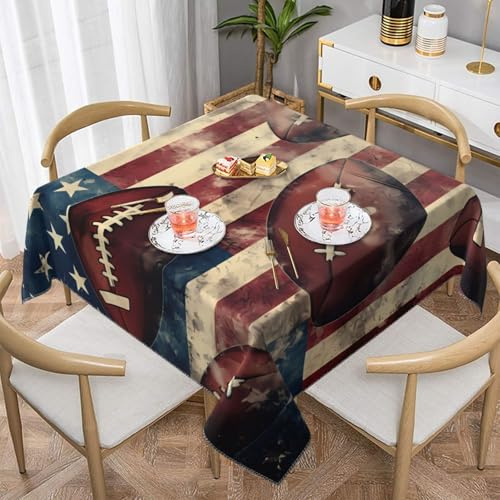 Mexpekil Quadratische Tischdecke, Vintage, American Football, Sport, 140 x 140 cm, waschbar, schmutzabweisend, dekorative Tischdecke für Esszimmerpartys