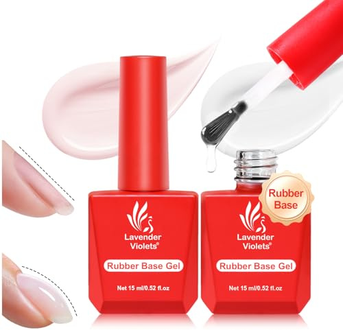Lavender Violets Rubber Base Gel Polish, Milky White & Nude Pink | Sheer Colors Builder Gel for Nails Strong,Base Coat & Nail Extensions Jelly Nail Varnish Shellac 15 ml x 2 French Manicure A1