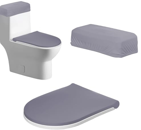 Toilet Tank Lid Cover ，Toilet Lid & Tank Covers Set,Bathroom Toilet Seat Cover with Elastic Bottom，Universal 2 Pack (grey)