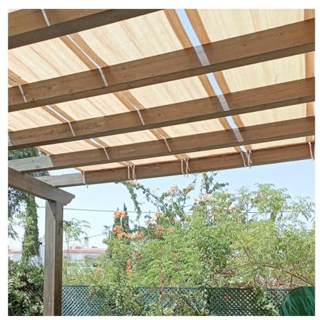Beige 0.9x9m Parasol Replacement Canopy UV Block Sun Shade Sail for Garden Deck Porch Durable Grommeted Fabric with Strips Permeable Pergola Cover