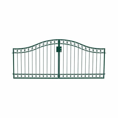 Gartentor Hoftor Einfahrtstor Metall Einfahrtstor Anello-GT300/100S Schloss Feuer Verzinkt Anthrazit Grau 300 cm 3m Doppelflügeltor, Oberfläche/Farbe/Finish:Duplex Verzinkt Grün 6005 Pulverbeschichtet