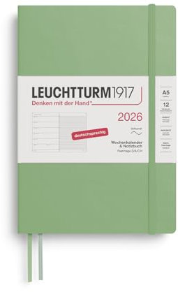 LEUCHTTURM1917 372496 Wochenkalender & Notizbuch Medium (A5) 2026, 12 Monate, Softcover, Salbei, Deutsch