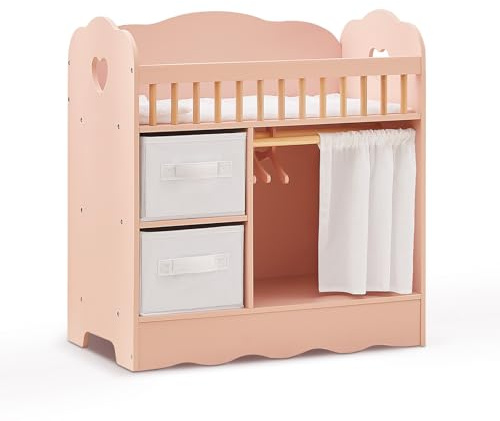 OOOK Baby Doll Crib, Wooden Baby Doll Bed and Changing Table with Storage