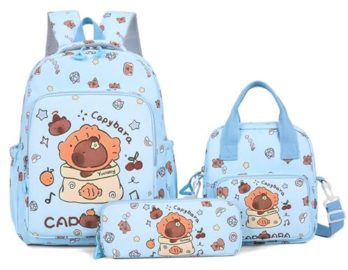 Capybara Rucksack Kinder, Capybara Rucksack Set, Waterproof, Lightweight, Suitable for Boys and Girls Aged 7 to 12, Suitable for School and Leisure
