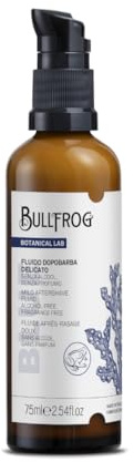 Bullfrog - Zarte After Shave Fluid – Beruhigende und feuchtigkeitsspendende After Shave für empfindliche Haut, 96,3 % natürliche Inhaltsstoffe, ohne Alkohol und ohne Parfum, schnelle Absorption, 75 ml