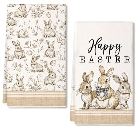 YEAMLTE Easter Kitchen Towels with Cute Hasen-Osterei, 2 PCS Geschirrtücher Ostern, Küchentücher Ostern, Trockentücher Saugstarke Geschenk, 40 * 60 cm, für Frühling, Küche und Badezimmer (A)