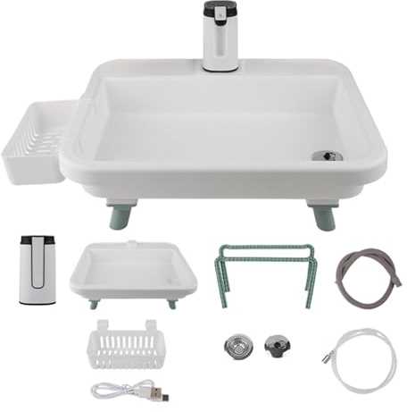 Camping-Waschbecken – 15 Zoll breite Waschbecken-Handwaschstation mit elektrischer Pumpe und Aufbewahrungskorb, tragbares Waschbecken | Wasserspender für Outdoor-Camping, Garten, Grillveranstaltungen.