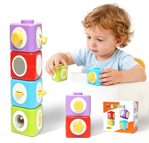 BelleStyle Sensorik Spielzeug Activity Würfel Baby, Reisespielzeug ab 1 Jahr, Montessori Feinmotorik Spielzeug 1 2 3 Jahr, 12 in 1 Motorikwürfel Lernspielzeuge Geschenk für 12-18 Monate Kleinkinder