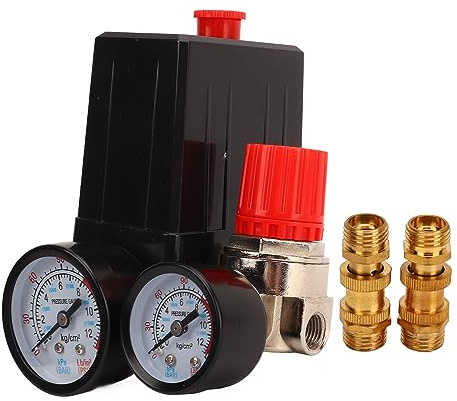 Air Compressor Pressure Switch 0~180PSI Control Valve Kit, Replacement Parts with Gauges and Connectors for Air Compressor Systems, Brass and Stainless Steel Construction