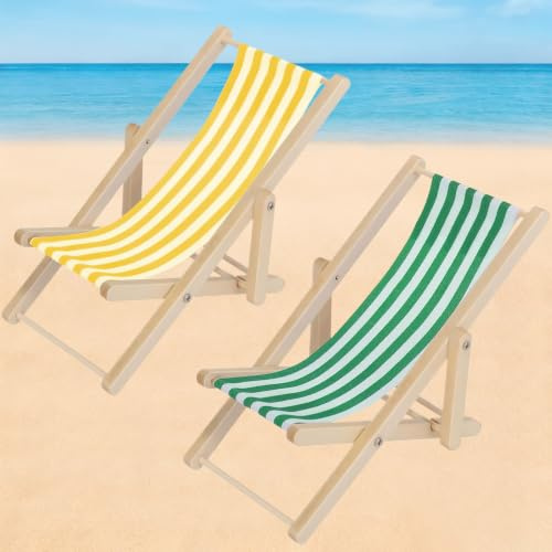 2 Stück Mini Liegestuhl Deko Klein 1:12 Miniatur Liegestuhl Mini Strandkorb Deko Strandstuhl Miniatur Strand Deko Sommer Puppenhaus Zubehör