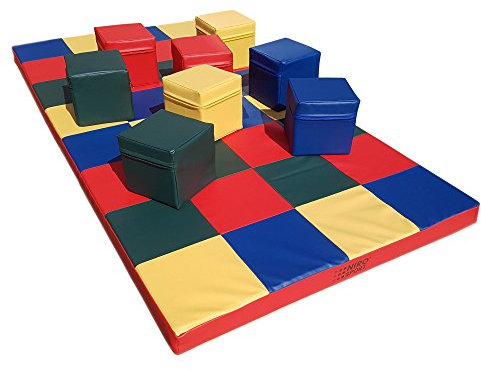 NiroSport Weichbodenmatte 200 x 100 x 8 cm Mosaik Spielmatte Gymnastikmatte Trainingsmatte Fitnessmatte Turnmatte Sportmatte Bodenmatte Schutzmatte Übungsmatte wasserdicht (mit 8 Würfeln)
