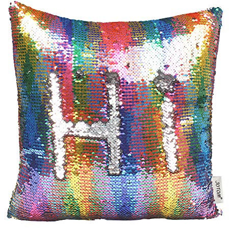 JOTOM Pailletten Kissen Kissenbezug Glitzer Sofa Deko Kissen Bezug zweifarbig Farbwechsel Meerjungfrau Kissenhülle 40x40cm (Bunt Pailletten)